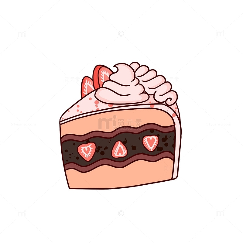 粉色卡通草莓巧克力奶油蛋糕手绘图