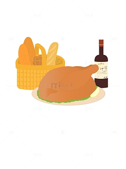 感恩节火鸡面包露营野餐红酒篮子