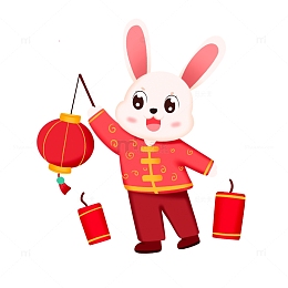 元旦可爱兔兔新鞭炮灯笼元素