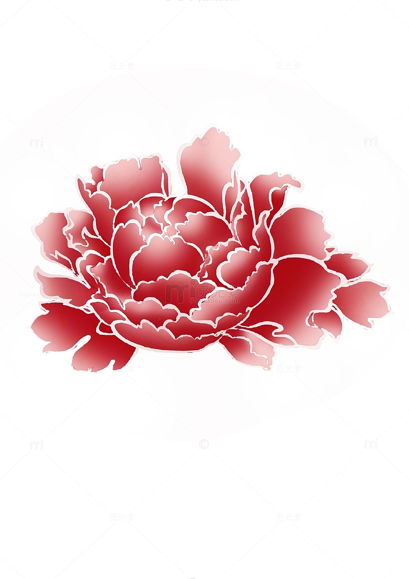红色 牡丹花 元旦 喜庆 花卉 手绘