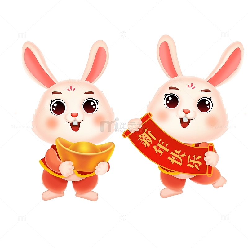 红色中国风兔子新年手绘图