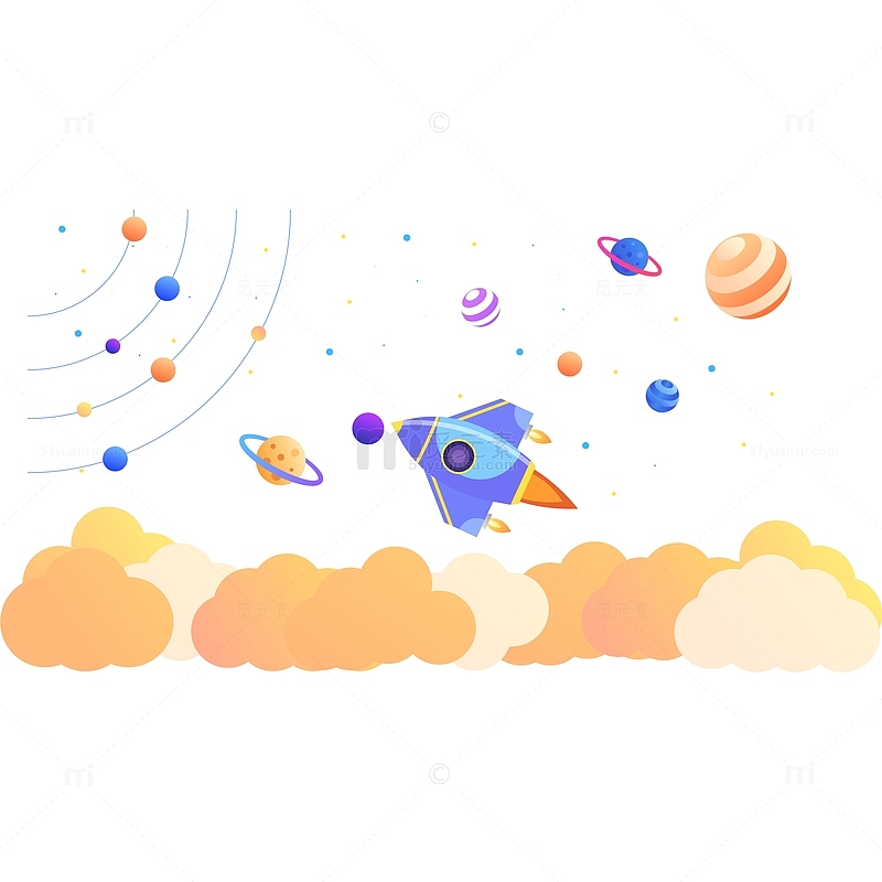 紫色星球卡通火箭扁平小飞机背景图