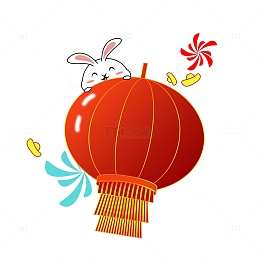 红色喜庆手绘灯笼兔子矢量装饰新年元素