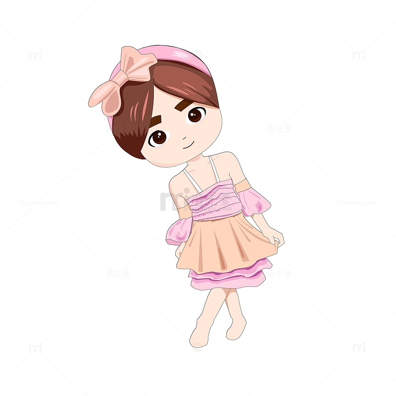粉色可爱裙子卡通小女孩ai插画