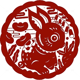 红色剪纸兔年生肖