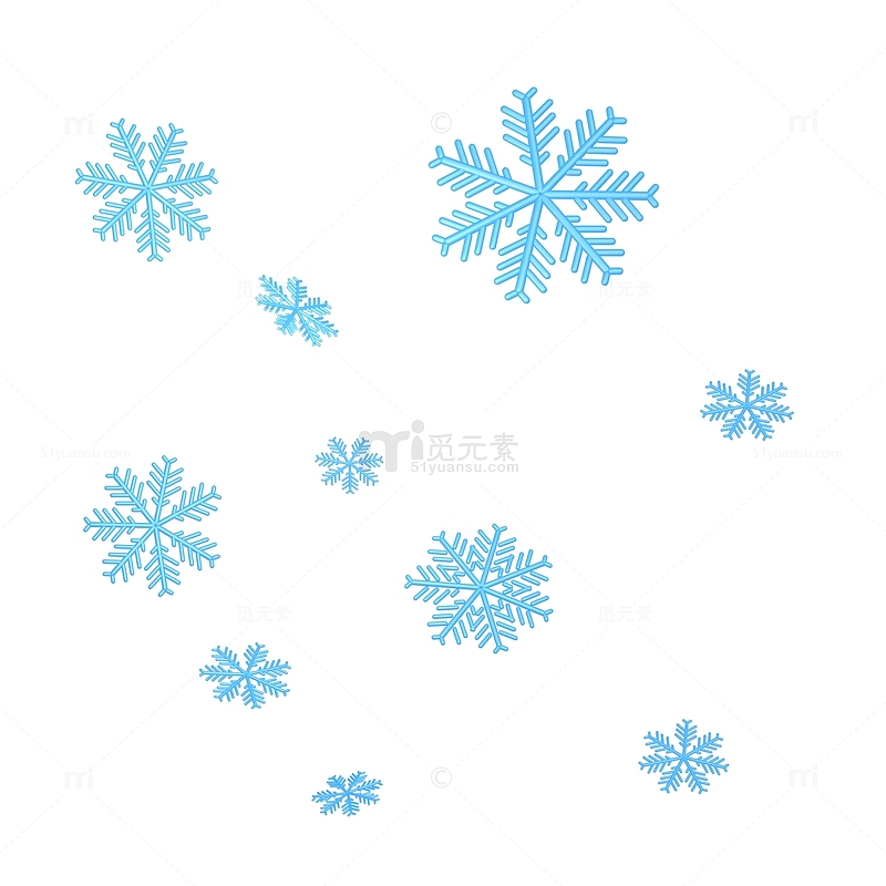 蓝色3D雪花飘落下雪装饰元素