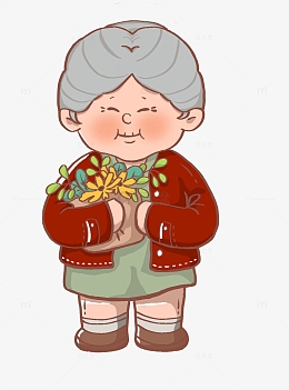 卡通抱花老奶奶