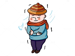冬天人物在寒冷风中发抖插画元素