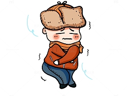 冬天寒冷风中发抖男生插画元素