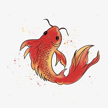 红色卡通手绘吉祥如意大鲤鱼兔年元素