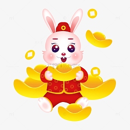 金色手绘兔年生肖可爱金元宝