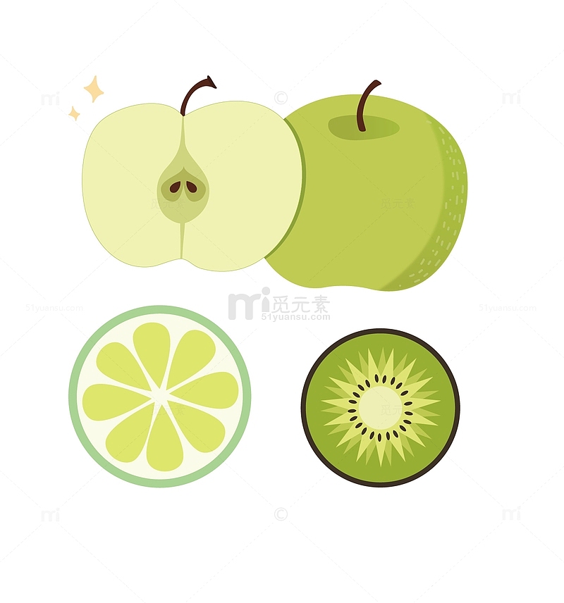 绿色手绘水果苹果橙子柠檬猕猴桃维生素C