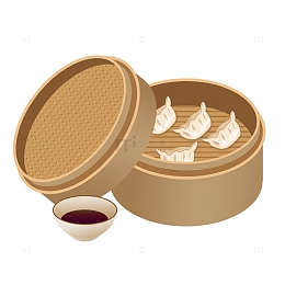 褐色手绘蒸笼蒸饺饺子