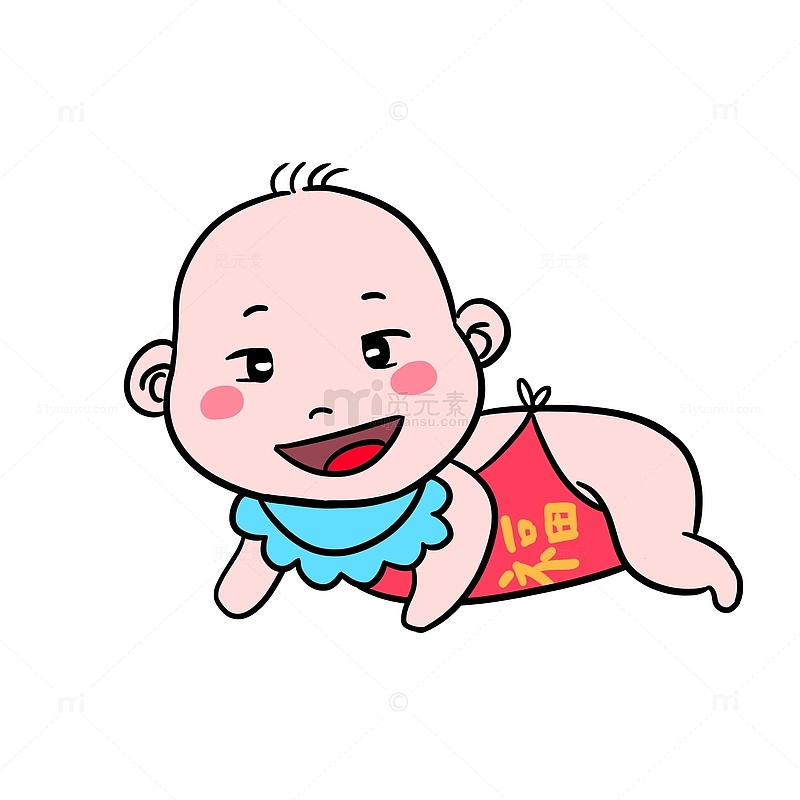 卡通小宝宝baby趴着穿肚兜手绘图