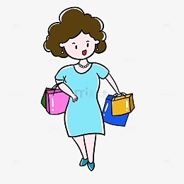 卡通女生妈妈购物买东西手绘图