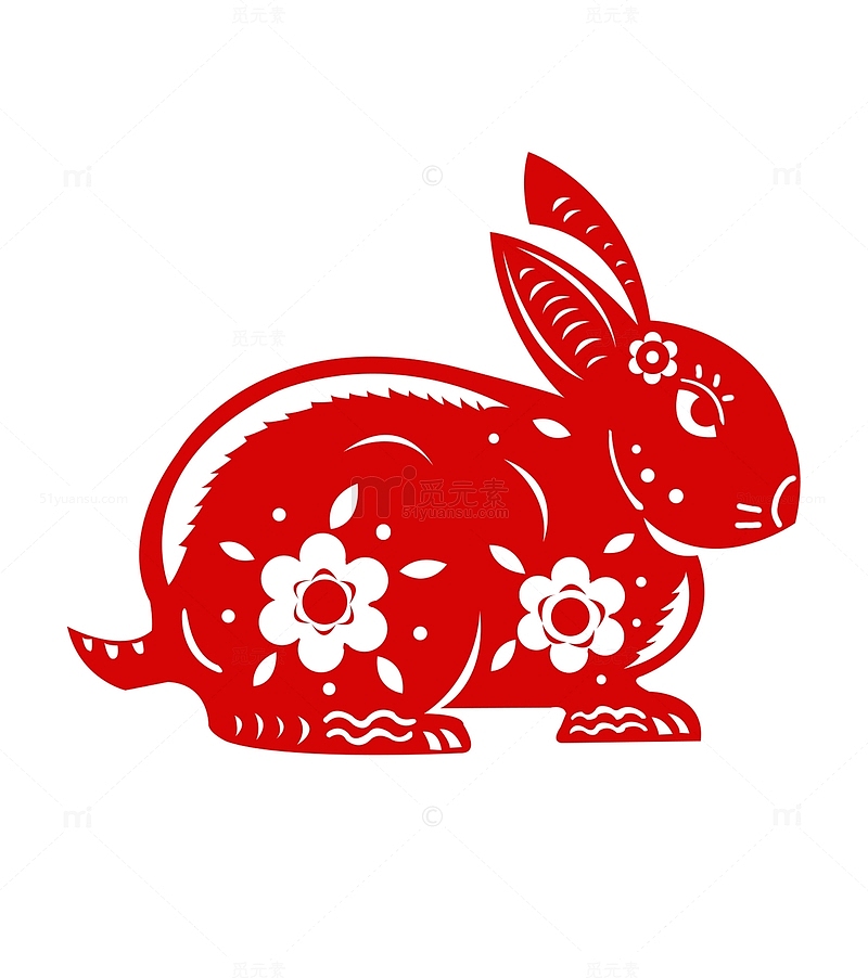 红色喜庆2023年兔年剪纸元素