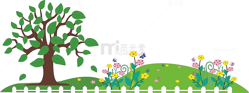 绿色户外花草树木手绘图