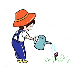 卡通春天小男孩弟弟播种浇花手绘图