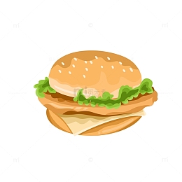 黄色手绘插画汉堡包美食快餐