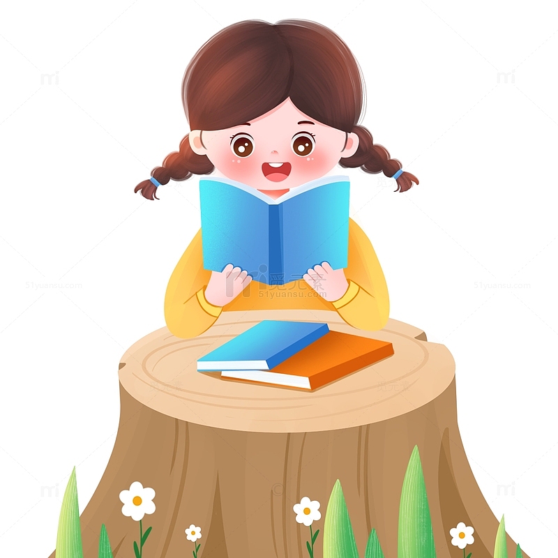世界阅读日树桩上看书的小女孩