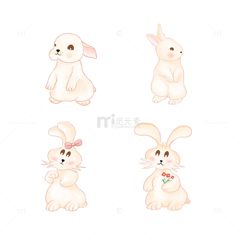 粉嫩可爱卡通小兔子兔年生肖手绘图