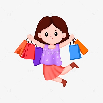 女孩双11拿着购物物品元素