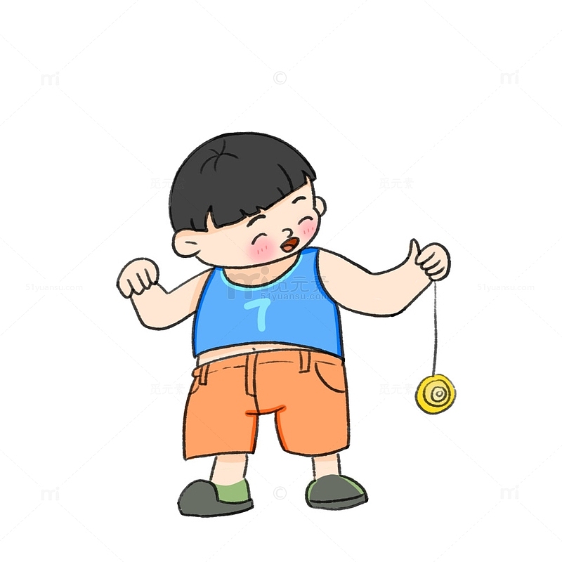 简约卡通玩溜溜球的小男孩手绘图