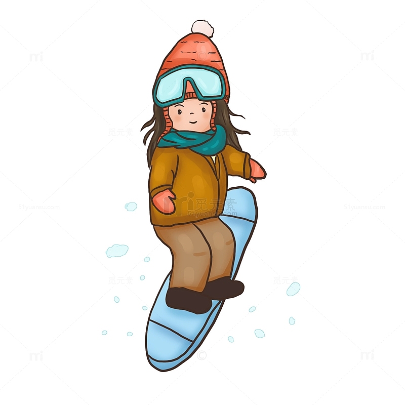 冬季冬天雪地滑雪女孩运动手绘元素