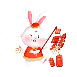 卡通新年鞭炮庆祝生肖兔兔年卡通素材