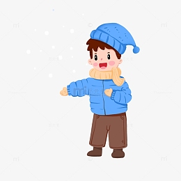 立冬男孩在野外穿着厚衣服赏雪元素