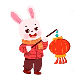 2023生肖小兔子拿着灯笼元素