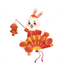 红色喜庆简约新年兔子鞭炮元素