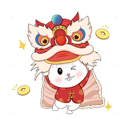 红色兔年舞狮