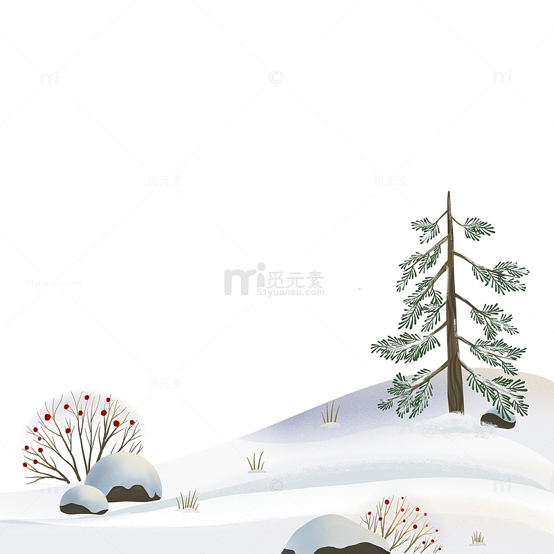 白雪皑皑积雪树木石头立冬背景素材