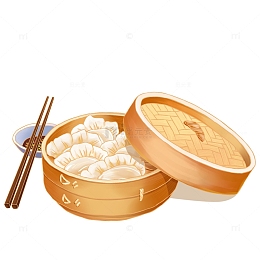 简约手绘一笼立冬饺子美食元素