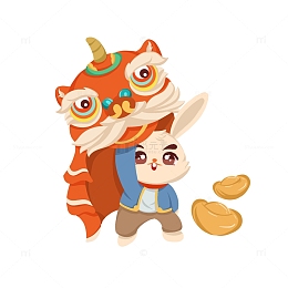 国潮红色喜庆醒狮兔年生肖拜年元素