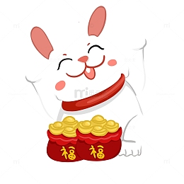 兔年生肖福袋元宝手绘兔子