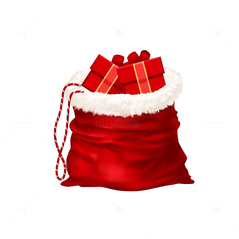 红色圣诞礼物袋手绘图