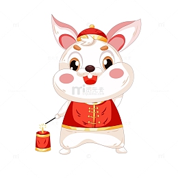 矢量手绘春节兔子生肖装饰元素