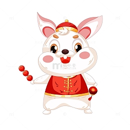 矢量手绘卡通可爱兔年兔子糖葫芦装饰元素