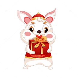矢量手绘新年春节兔子拿礼物装饰元素