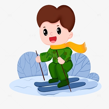 冬天男孩在户外滑雪免抠元素