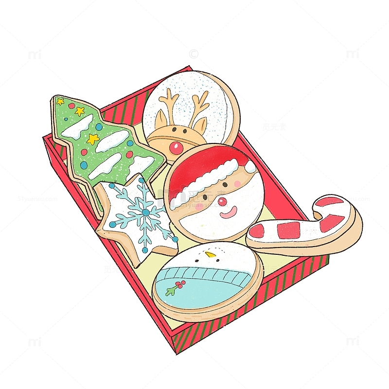 手绘圣诞风奶油甜点圣诞树雪人可爱盒装饼干