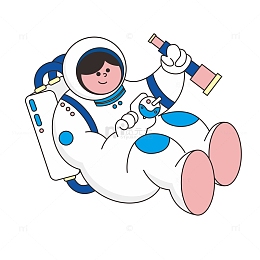 太空宇航员拿望远镜手绘