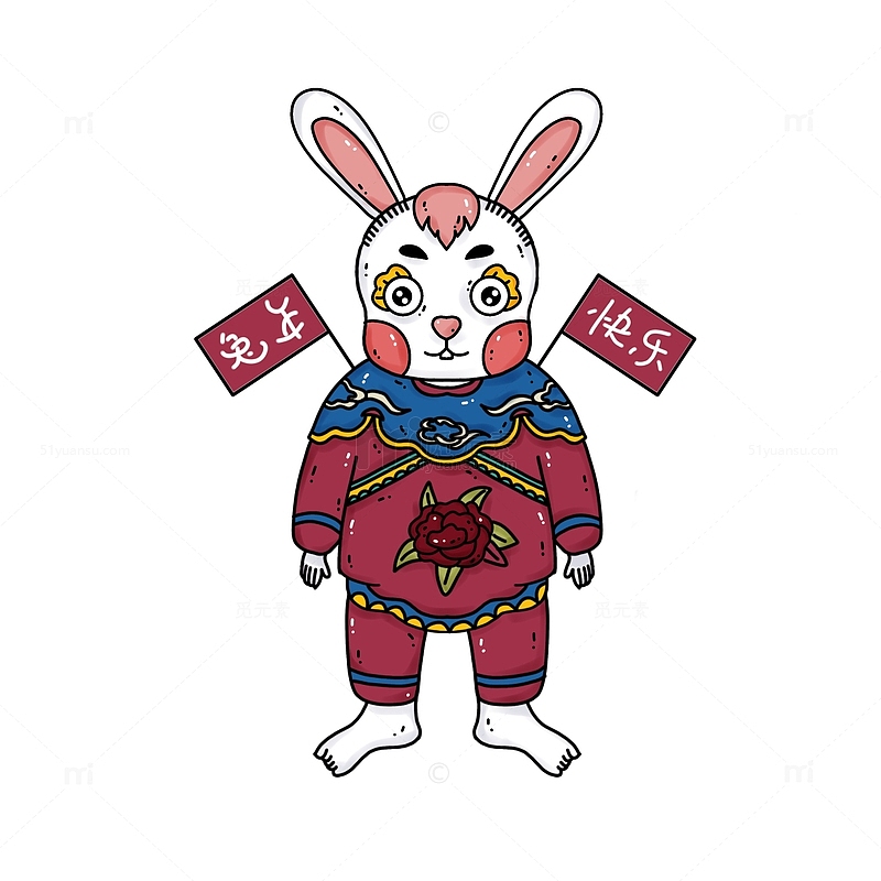 兔年快乐生肖兔年画国潮兔子手绘