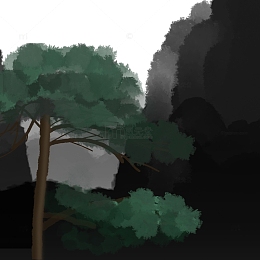 水墨山迎客松画