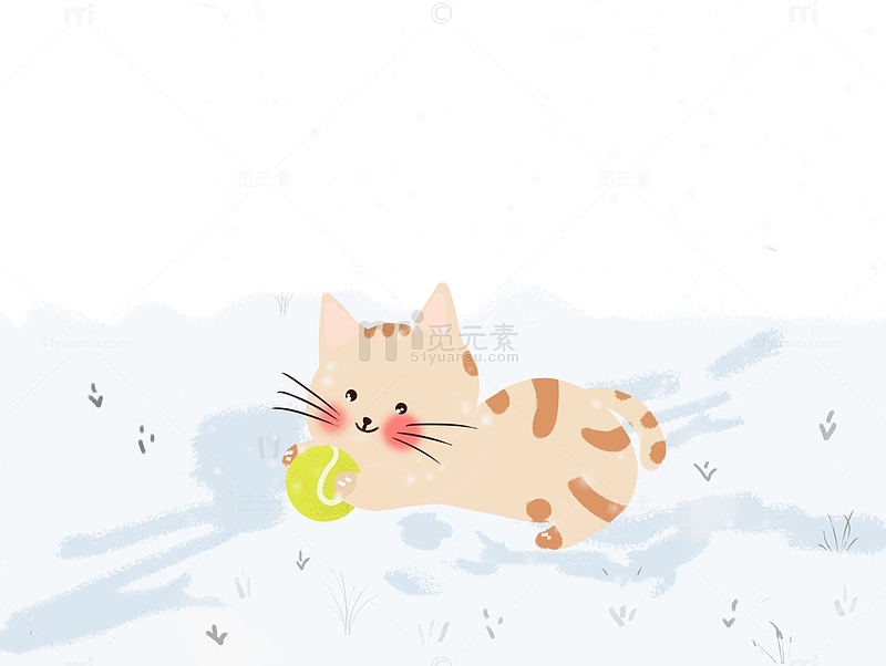 立冬下雪可爱小猫雪地玩耍手绘图