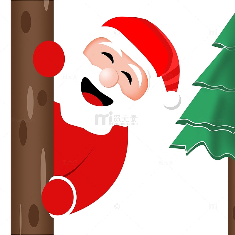 红色圣诞老人圣诞节圣诞树插画素材