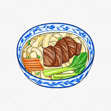 青花蓝国风国潮牛肉烩面手绘图