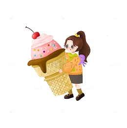 小清新手绘萌系插画人物——冬日冰淇凌女孩